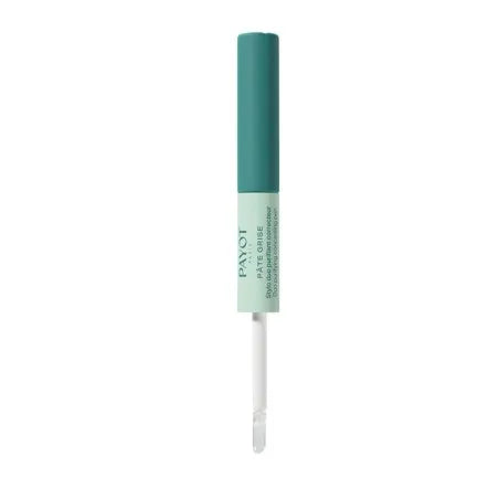 Correcteur Stylo 2-en-1 Pâte Grise Payot, soin ciblé pour assécher les imperfections, unifier le teint et corriger localement les boutons.