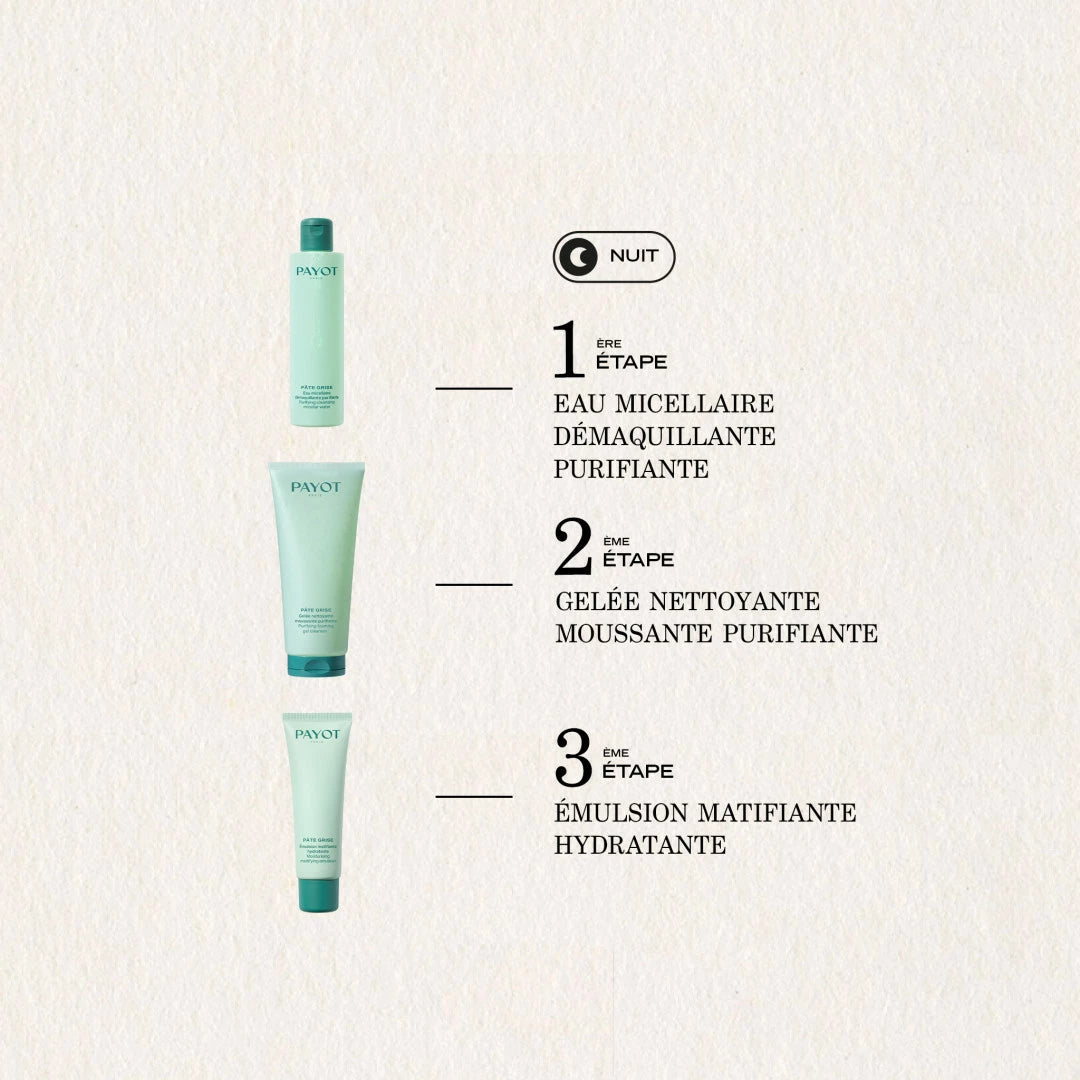 Eau Micellaire Démaquillante 200ml Pâte Grise Payot, nettoyant visage purifiant pour éliminer le maquillage, purifier la peau et prévenir les imperfections.