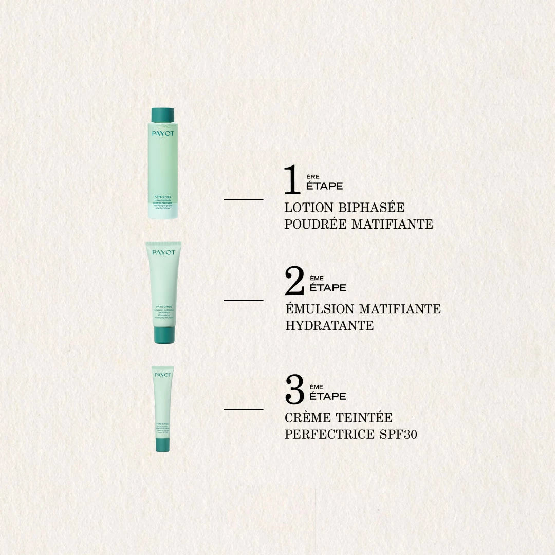 Lotion Bi-Phase Matifiante Pâte Grise Payot, tonique biphasé pour purifier la peau, resserrer les pores et matifier durablement le teint