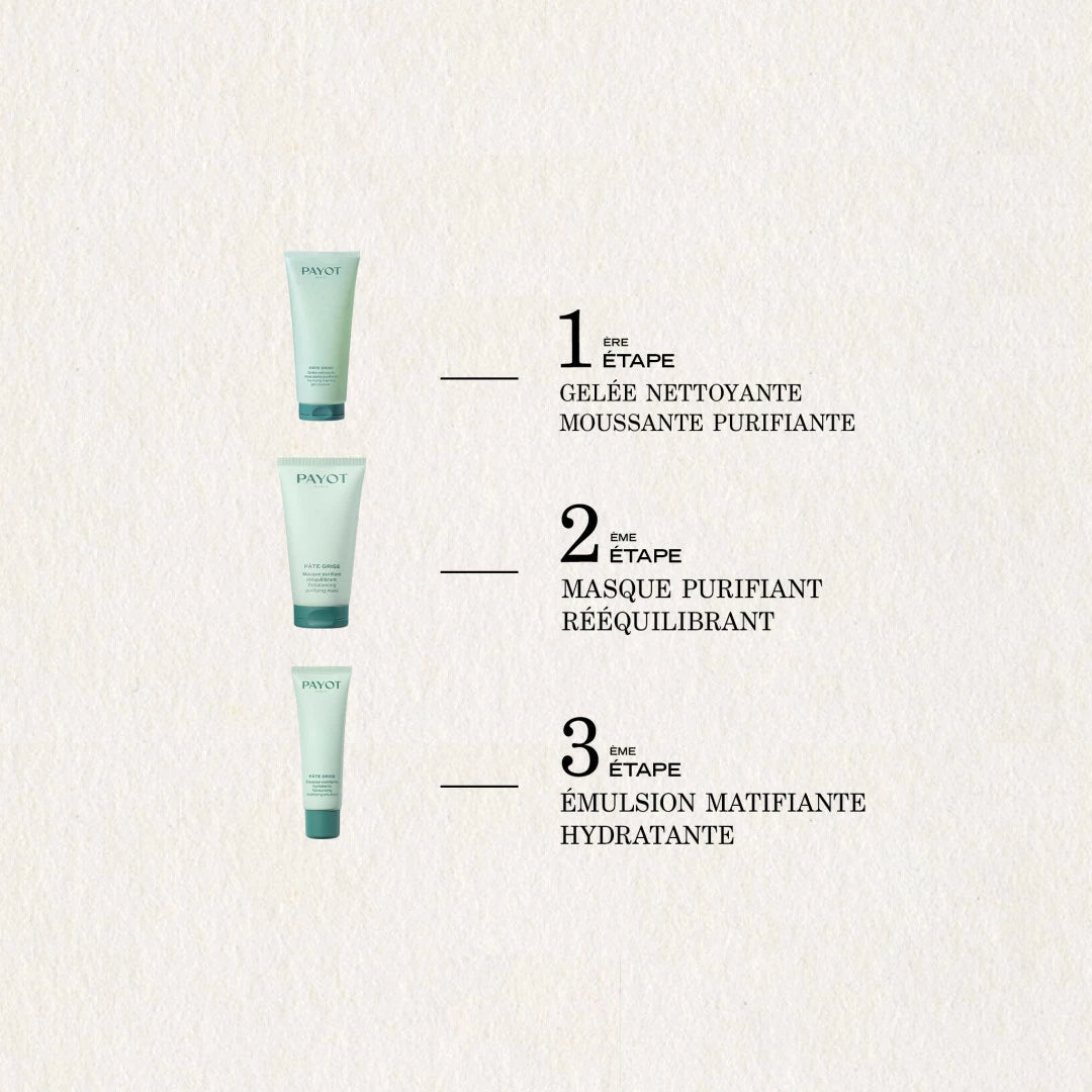 Masque Purifiant Rééquilibrant 75ml Pâte Grise Payot, soin détoxifiant pour purifier la peau, absorber l’excès de sébum et rééquilibrer le teint