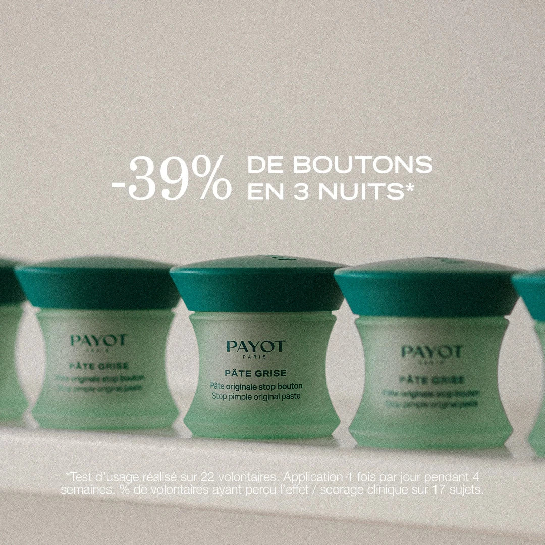 Pâte Originale Stop Bouton 15ml Pâte Grise Payot, soin local asséchant pour éliminer les boutons rapidement, purifier la peau et limiter les marques.