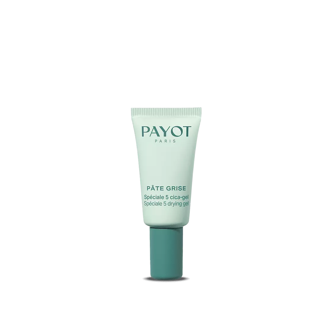 Spéciale 5 Cica Gel 15ml Pâte Grise Payot, soin local purifiant pour assécher les imperfections, apaiser la peau et favoriser la cicatrisation.