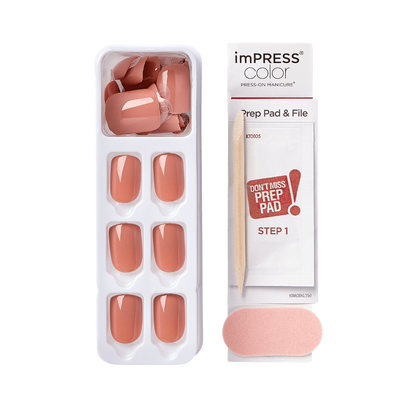 Faux ongles Impress-Kiss Caramel Colors en vente sur Routine Glow Up, teintes chaudes et naturelles, manucure rapide, pose sans colle