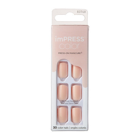 Faux ongles Impress-Kiss Peevish Pink sur Routine Glow Up, rose vif audacieux, manucure express, pose facile sans colle