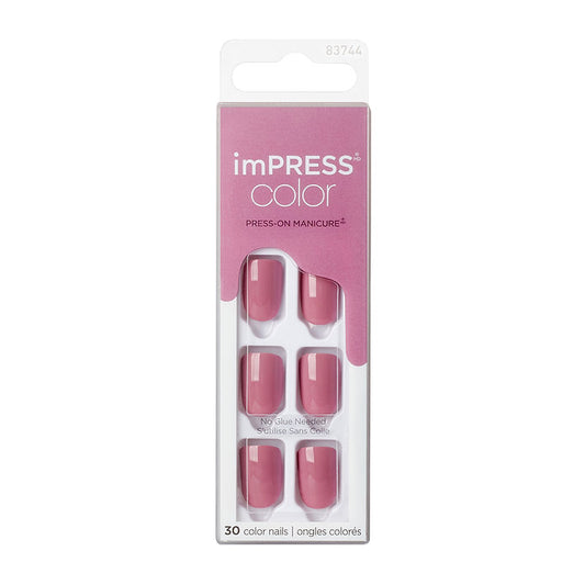 Faux ongles Impress-Kiss Petal Pink sur Routine Glow Up, rose pâle délicat, manucure élégante, pose facile et sans colle