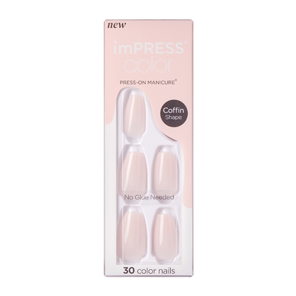 Faux ongles Impress-Kiss Serendipity Coffin disponibles sur Routine Glow Up, look élégant, application facile et tenue longue durée
