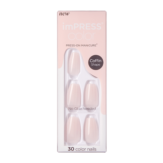 Faux ongles Impress-Kiss Serendipity Coffin disponibles sur Routine Glow Up, look élégant, application facile et tenue longue durée