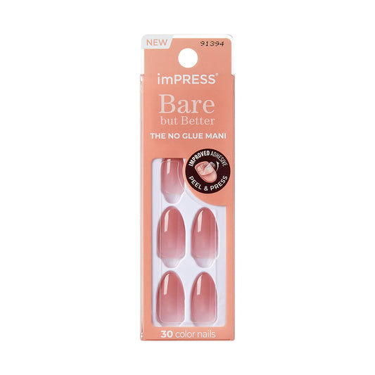 Faux ongles Impress-Kiss Serenity disponibles sur Routine Glow Up, look doux et naturel, forme élégante, manucure rapide sans colle