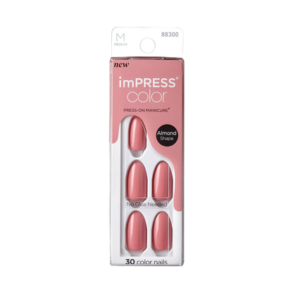 Faux ongles Impress-Kiss Sweet Aroma Almond disponibles sur Routine Glow Up, forme amande nude, pose rapide, look naturel et élégant