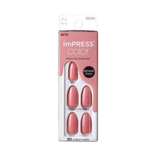 Faux ongles Impress-Kiss Sweet Aroma Almond disponibles sur Routine Glow Up, forme amande nude, pose rapide, look naturel et élégant